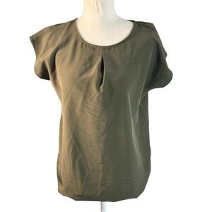Koton Cap Sleeve Blouse Womens 6 Olive Green Pleated Neck Minimalist‎ Top